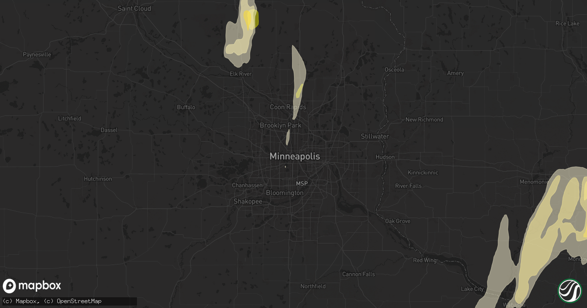 Hail map in Minneapolis, MN on May 15, 2025