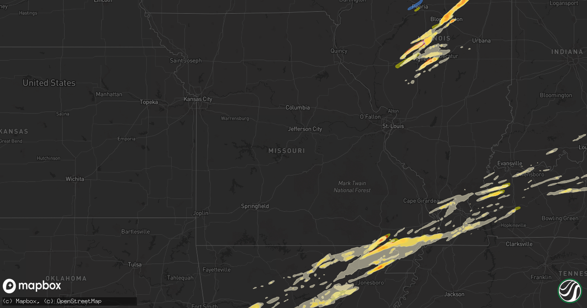 Hail map in Missouri on May 15, 2025