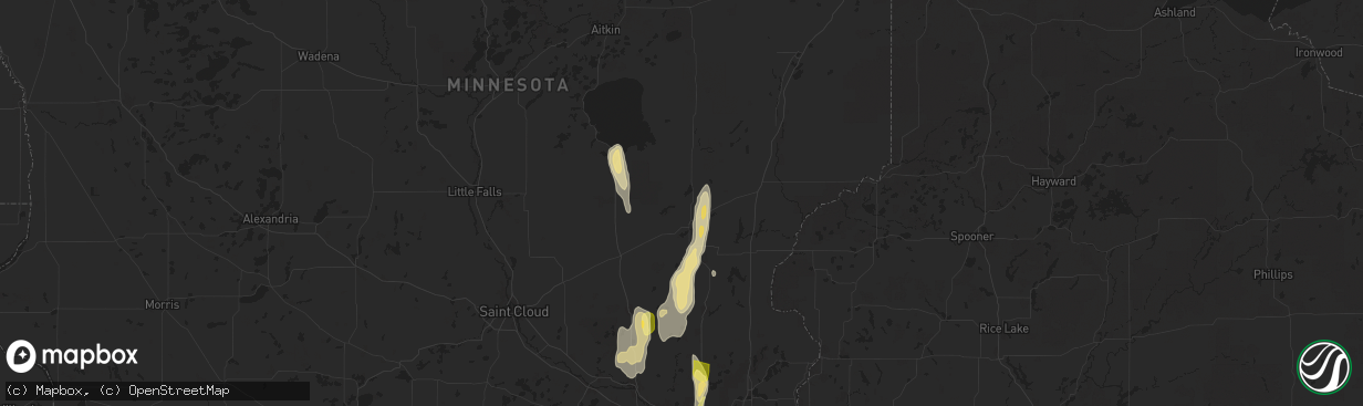 Hail map in Mora, MN on May 15, 2025