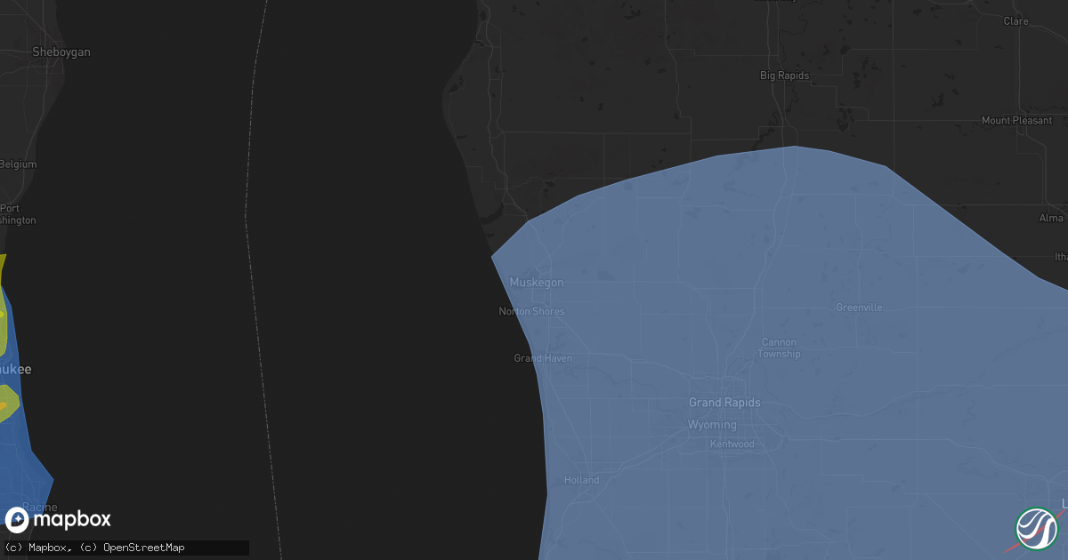 Hail map in Muskegon, MI on May 15, 2025