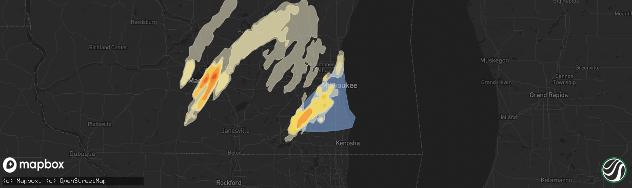 Hail map in New Berlin, WI on May 15, 2025