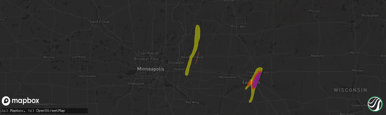 Hail map in New Richmond, WI on May 15, 2025