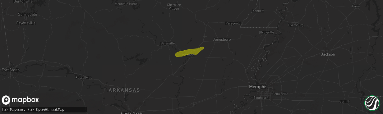 Hail map in Newport, AR on May 15, 2025