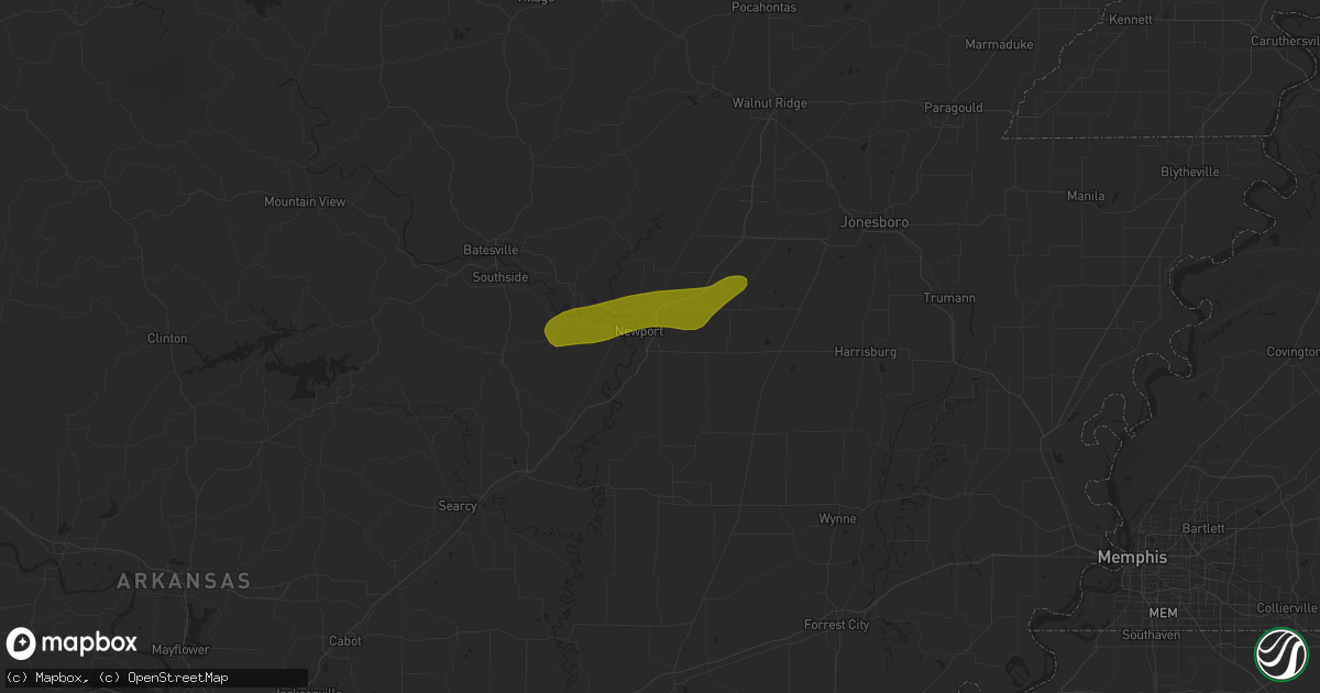 Hail map in Newport, AR on May 15, 2025