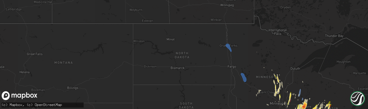 Hail map in North Dakota on May 15, 2025