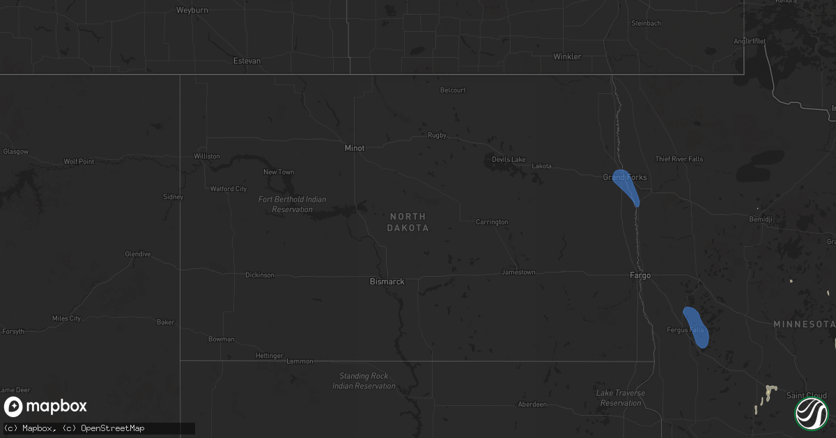 Hail map in North Dakota on May 15, 2025