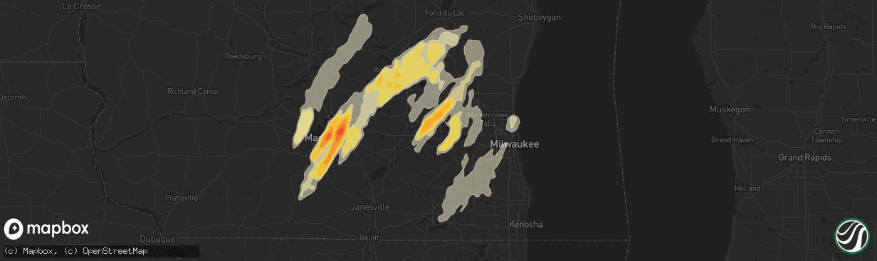 Hail map in Oconomowoc, WI on May 15, 2025