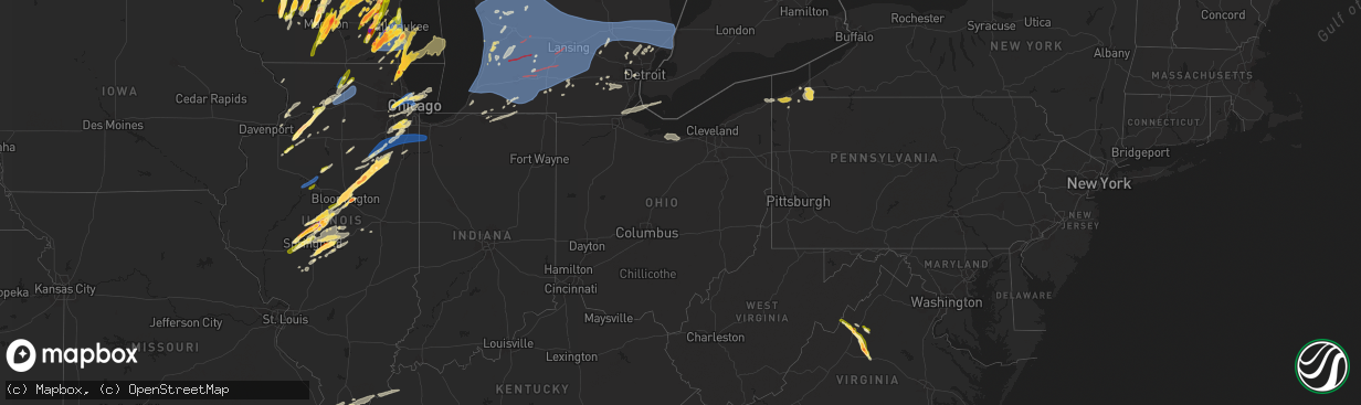 Hail map in Ohio on May 15, 2025