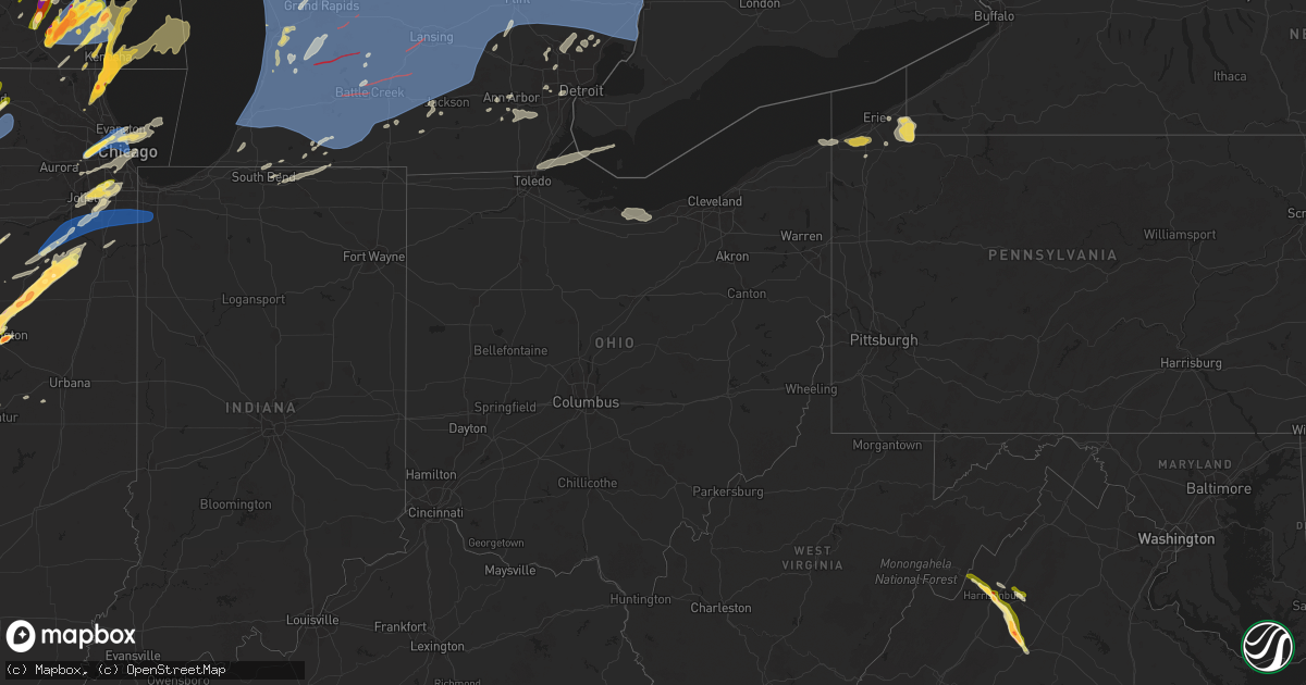 Hail map in Ohio on May 15, 2025