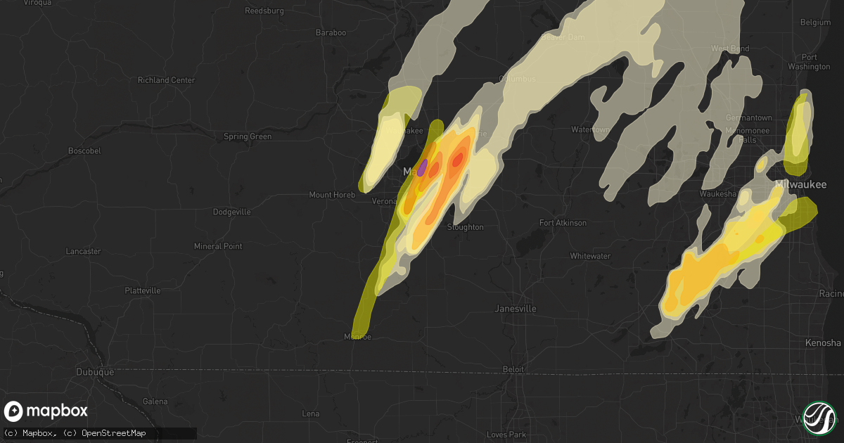 Hail map in Oregon, WI on May 15, 2025