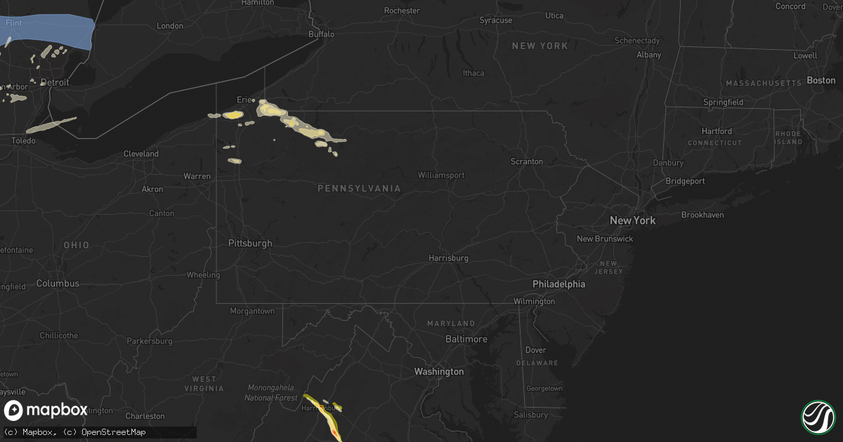 Hail map in Pennsylvania on May 15, 2025