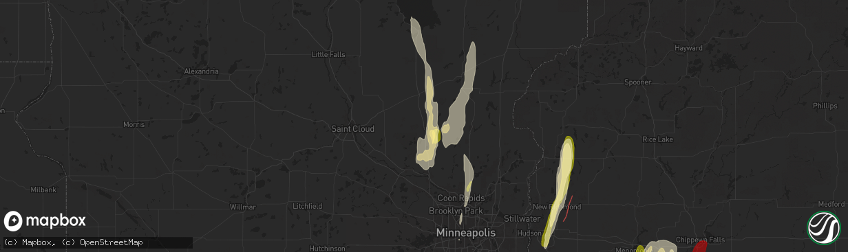 Hail map in Princeton, MN on May 15, 2025