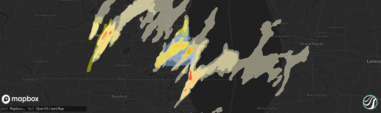 Hail map in Racine, WI on May 15, 2025