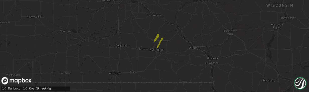 Hail map in Rochester, MN on May 15, 2025