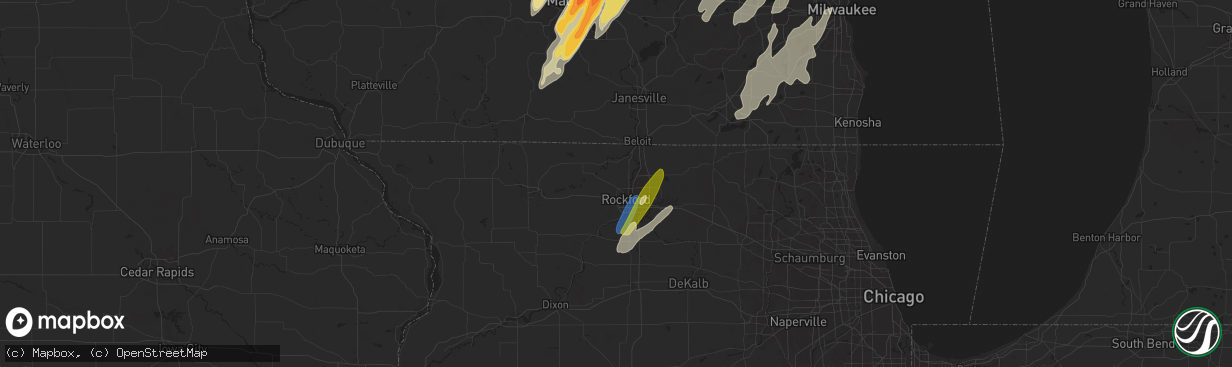 Hail map in Rockford, IL on May 15, 2025