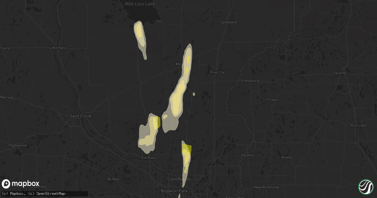 Hail map in Stanchfield, MN on May 15, 2025