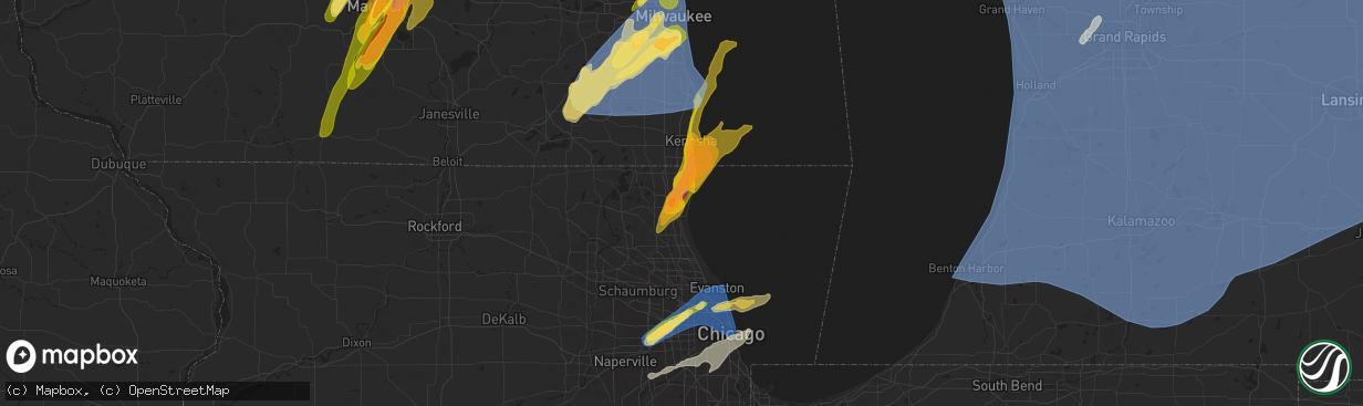 Hail map in Waukegan, IL on May 15, 2025