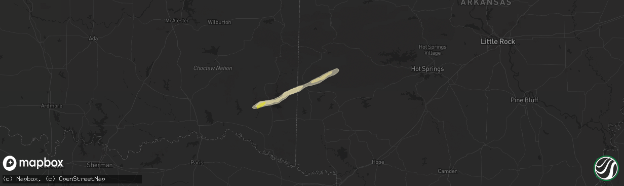 Hail map in Wickes, AR on May 15, 2025