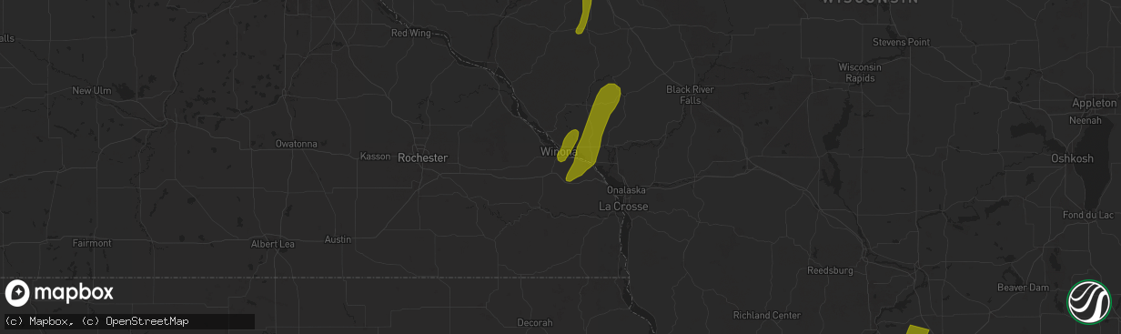 Hail map in Winona, MN on May 15, 2025