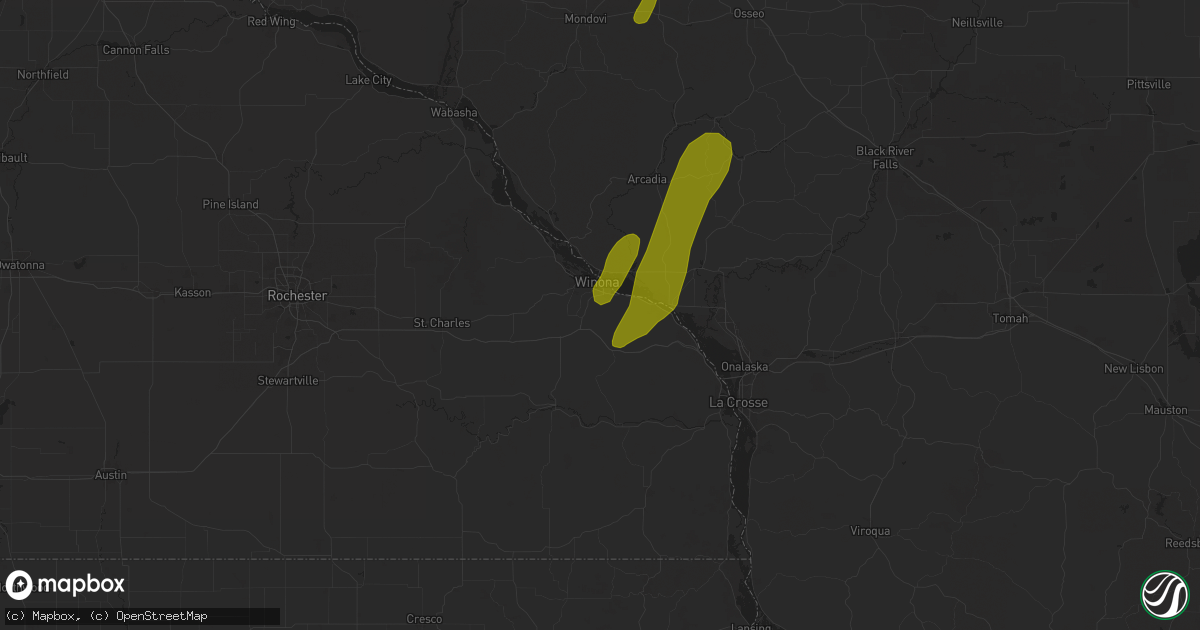 Hail map in Winona, MN on May 15, 2025