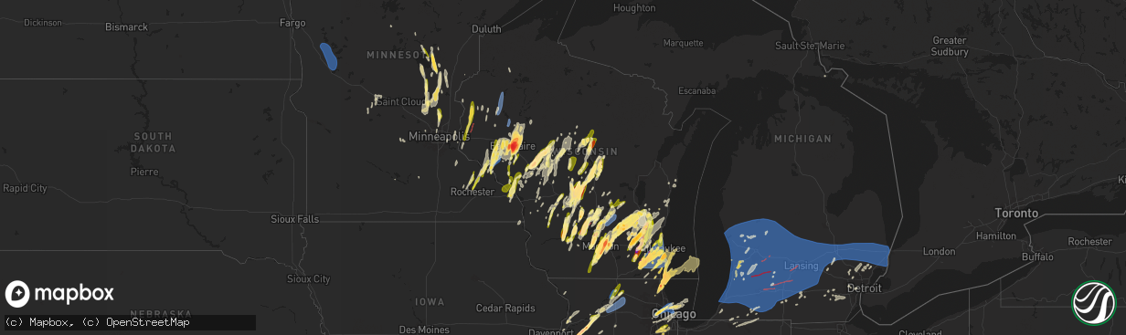 Hail map in Wisconsin on May 15, 2025