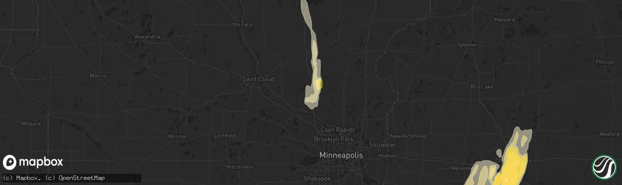 Hail map in Zimmerman, MN on May 15, 2025