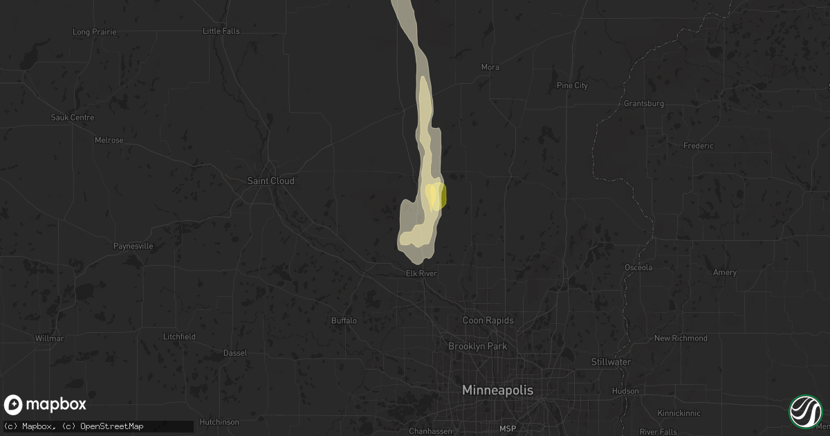 Hail map in Zimmerman, MN on May 15, 2025