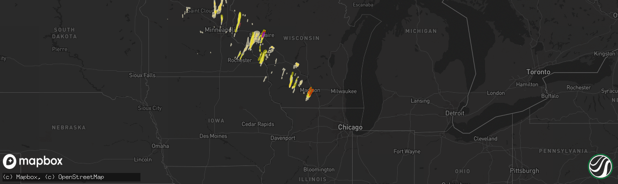 Hail map on May 15, 2025