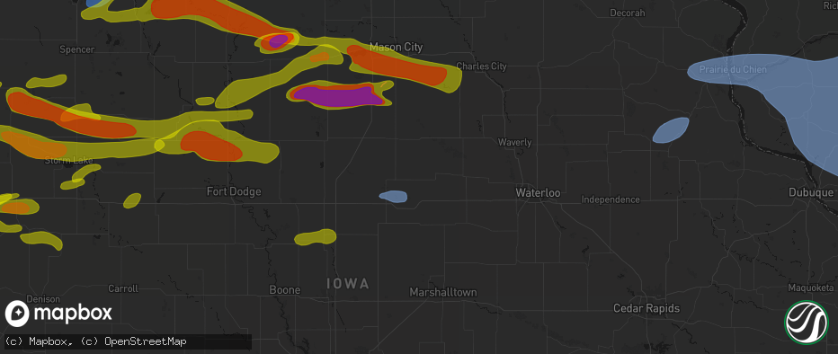 Hail map in Ackley, IA on May 15, 2026