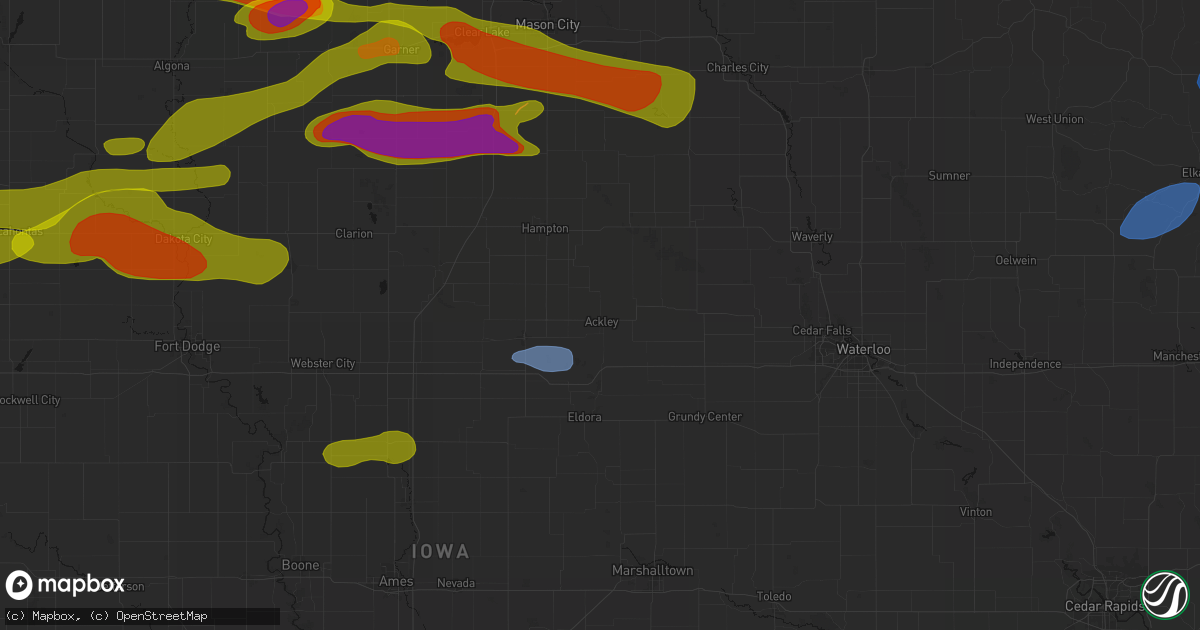 Hail map in Ackley, IA on May 15, 2026