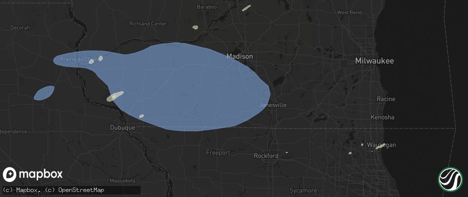 Hail map in Albany, WI on May 15, 2026
