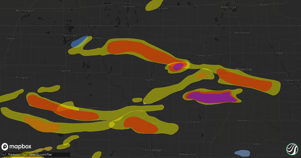 Hail map in Algona, IA on May 15, 2026