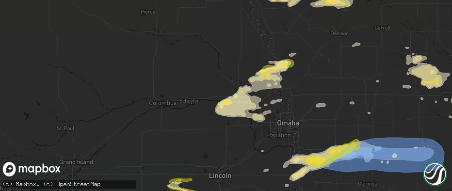 Hail map in Ames, NE on May 15, 2026