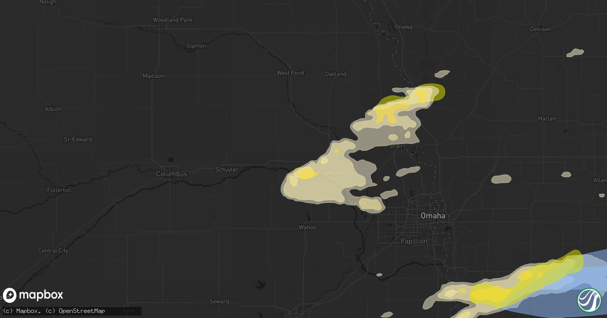 Hail map in Ames, NE on May 15, 2026