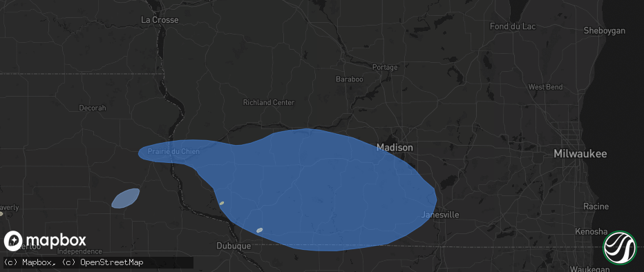 Hail map in Arena, WI on May 15, 2026
