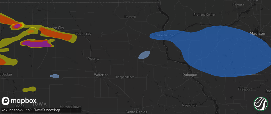 Hail map in Arlington, IA on May 15, 2026