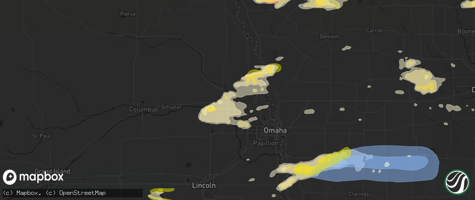 Hail map in Arlington, NE on May 15, 2026