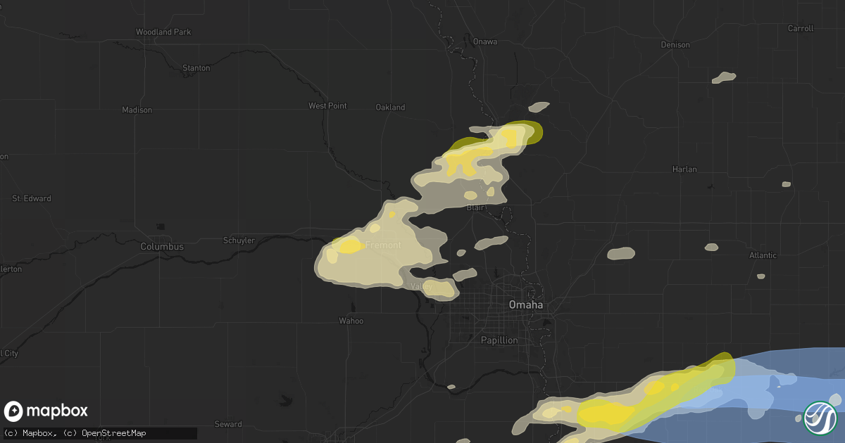 Hail map in Arlington, NE on May 15, 2026