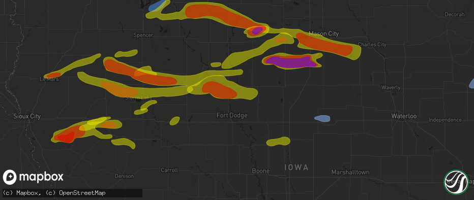 Hail map in Badger, IA on May 15, 2026