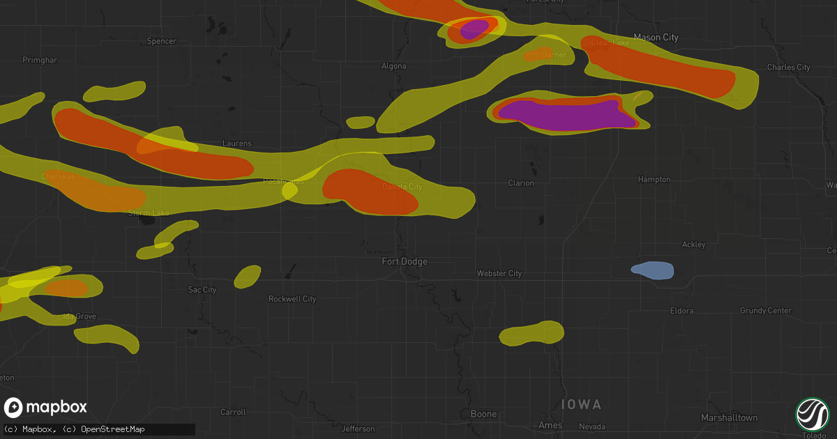 Hail map in Badger, IA on May 15, 2026