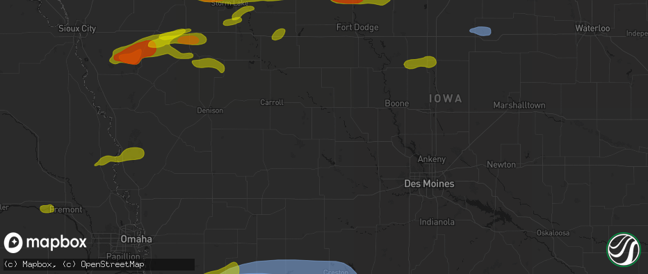 Hail map in Bagley, IA on May 15, 2026