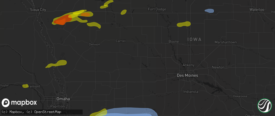 Hail map in Bayard, IA on May 15, 2026