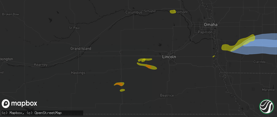 Hail map in Beaver Crossing, NE on May 15, 2026