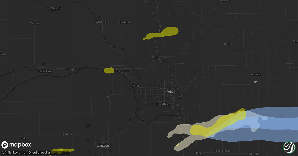 Hail map in Bennington, NE on May 15, 2026