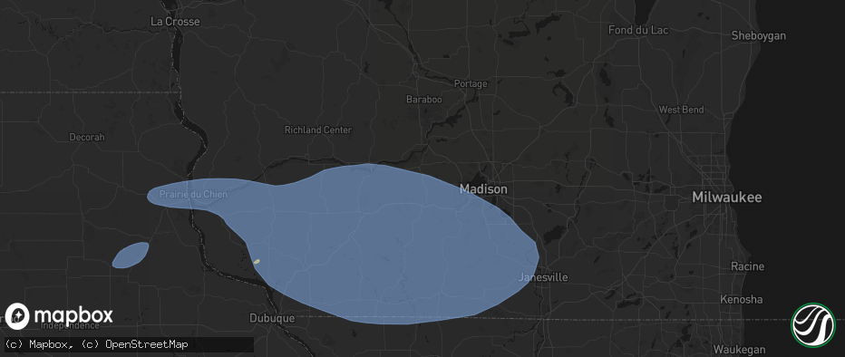 Hail map in Black Earth, WI on May 15, 2026