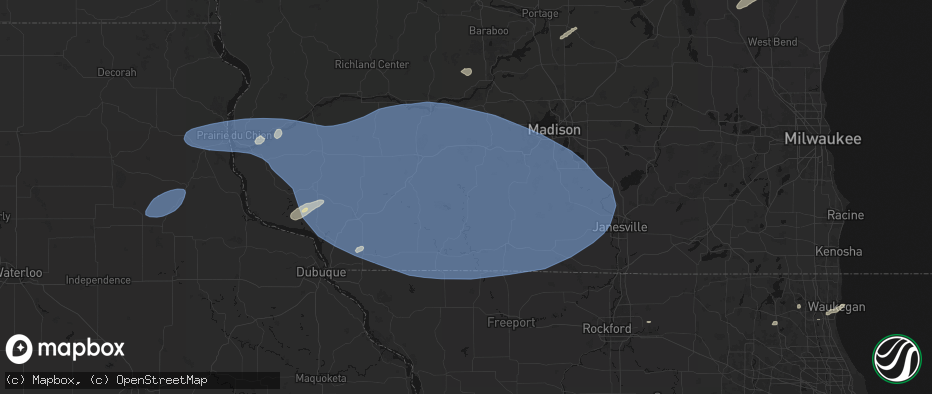 Hail map in Blanchardville, WI on May 15, 2026