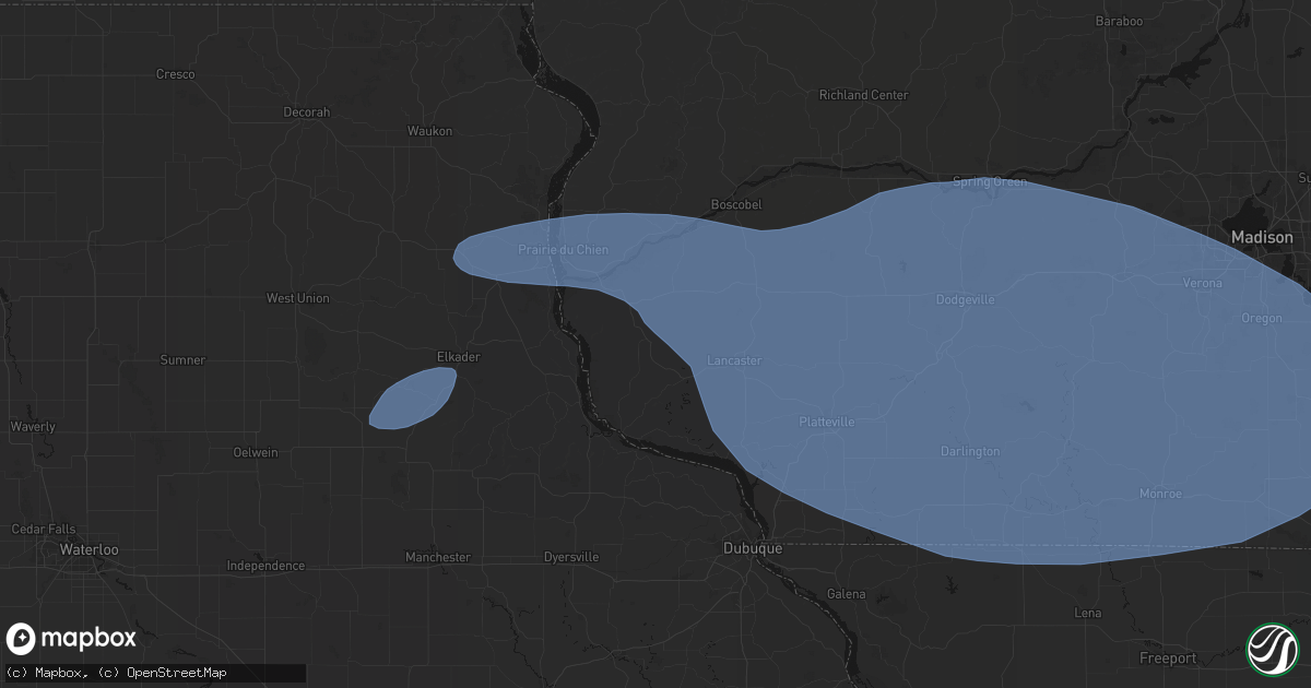 Hail map in Bloomington, WI on May 15, 2026