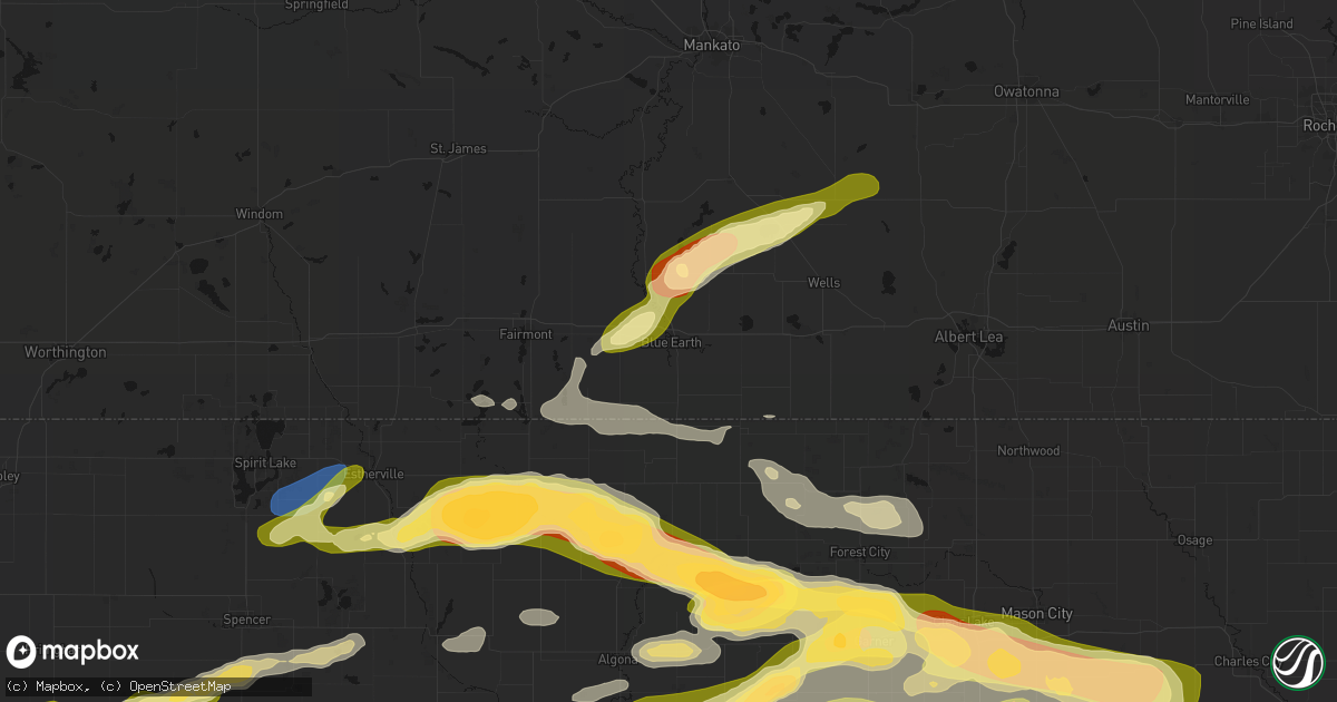 Hail map in Blue Earth, MN on May 15, 2026