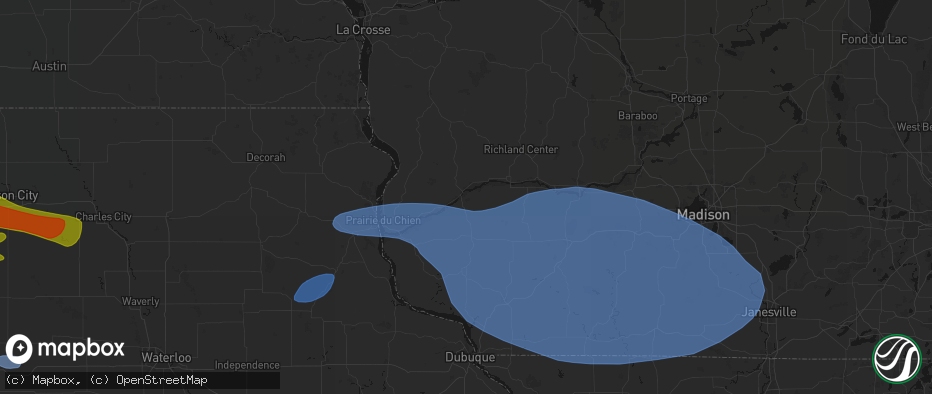 Hail map in Boscobel, WI on May 15, 2026