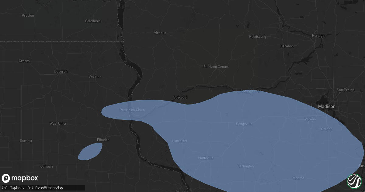 Hail map in Boscobel, WI on May 15, 2026